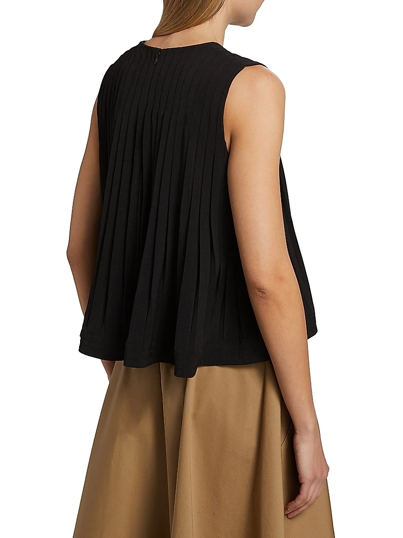 Pleated A-Line Crewneck Top