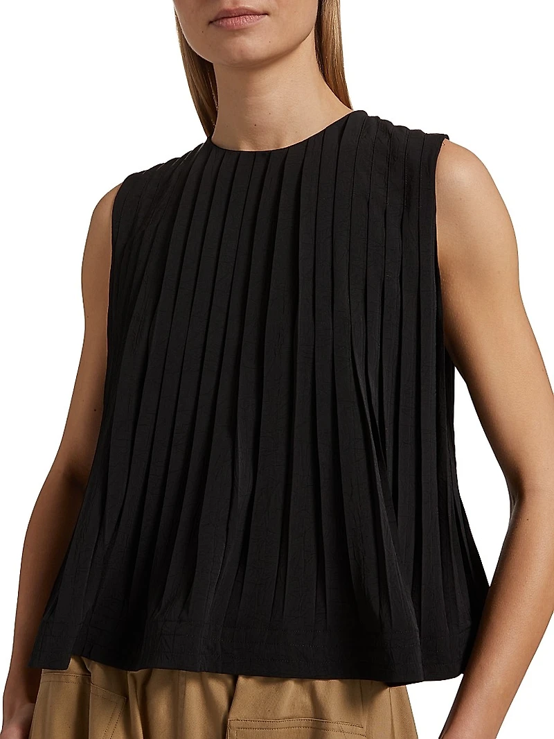 Pleated A-Line Crewneck Top