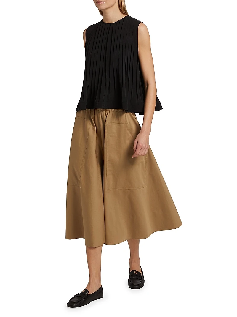 Pleated A-Line Crewneck Top