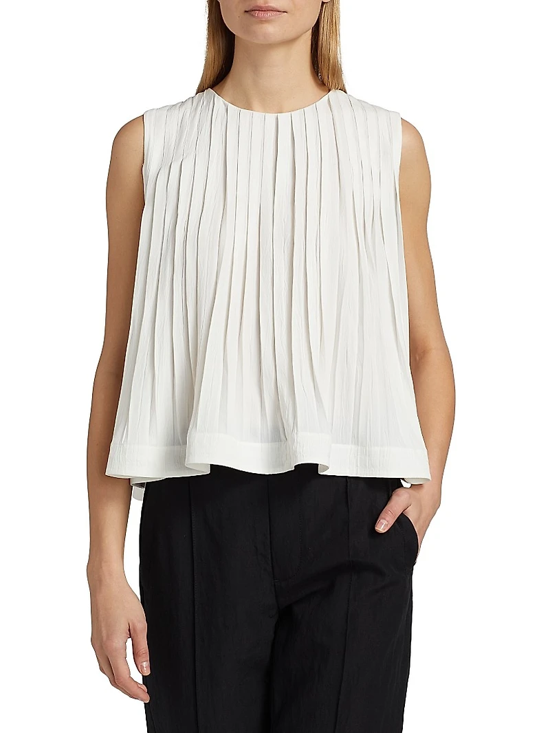 Pleated A-Line Crewneck Top