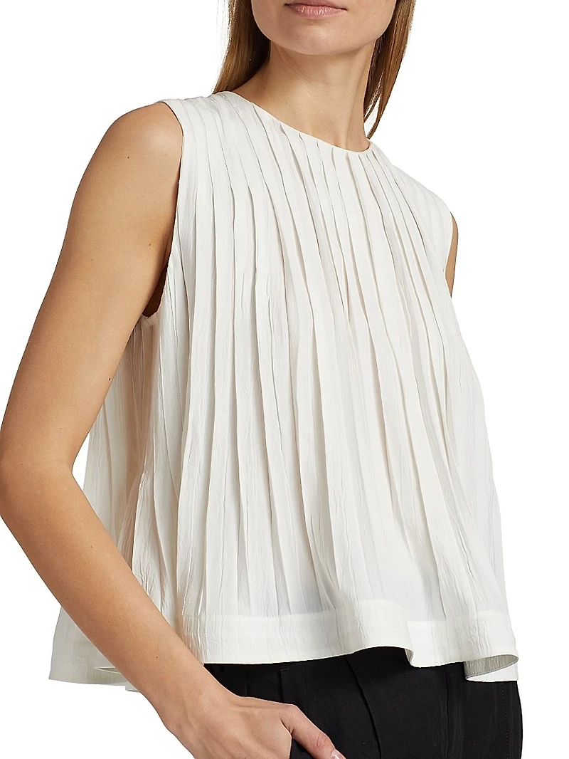 Pleated A-Line Crewneck Top