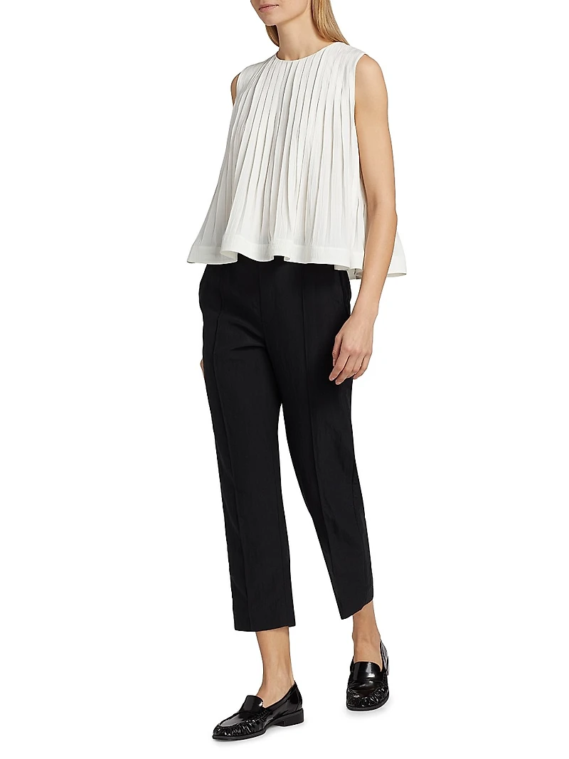 Pleated A-Line Crewneck Top