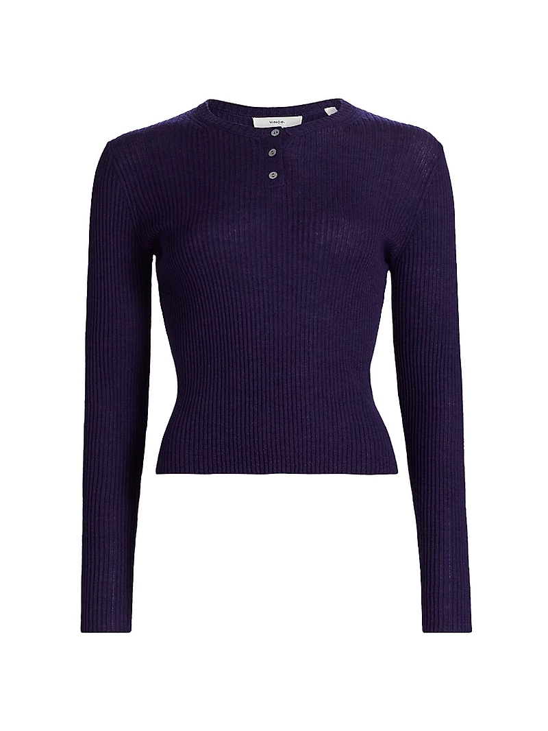 Rib-Knit Cashmere-Silk Henley
