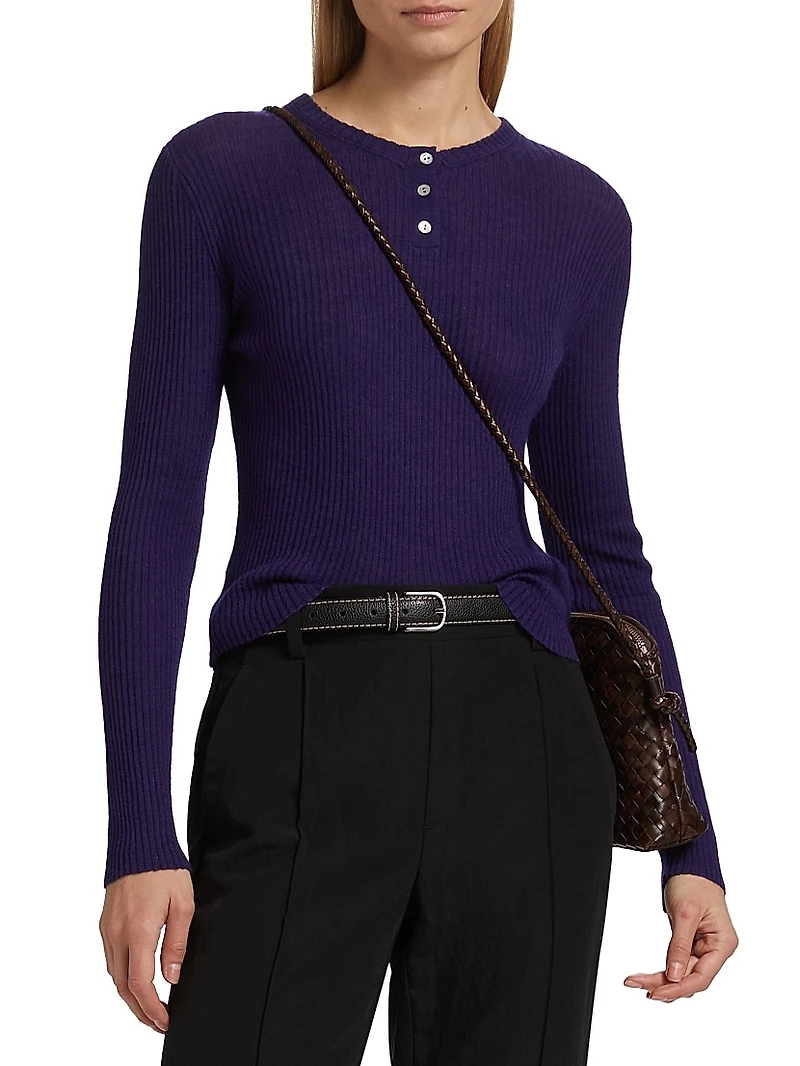 Rib-Knit Cashmere-Silk Henley