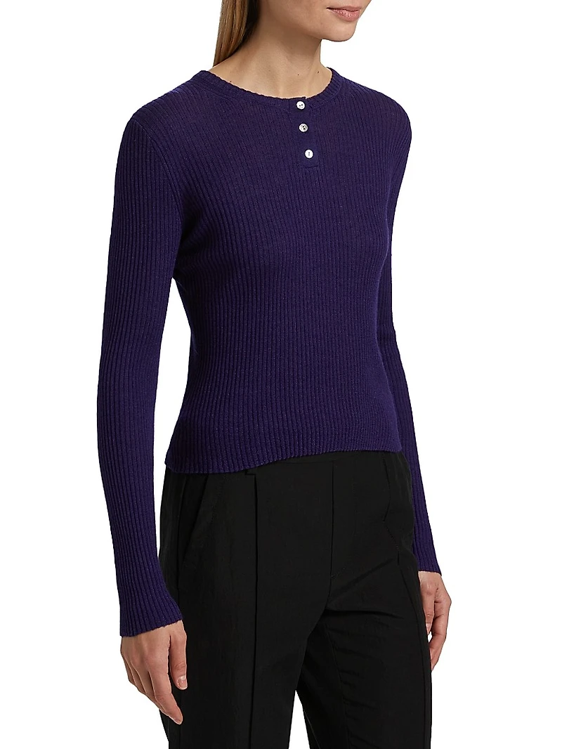 Rib-Knit Cashmere-Silk Henley