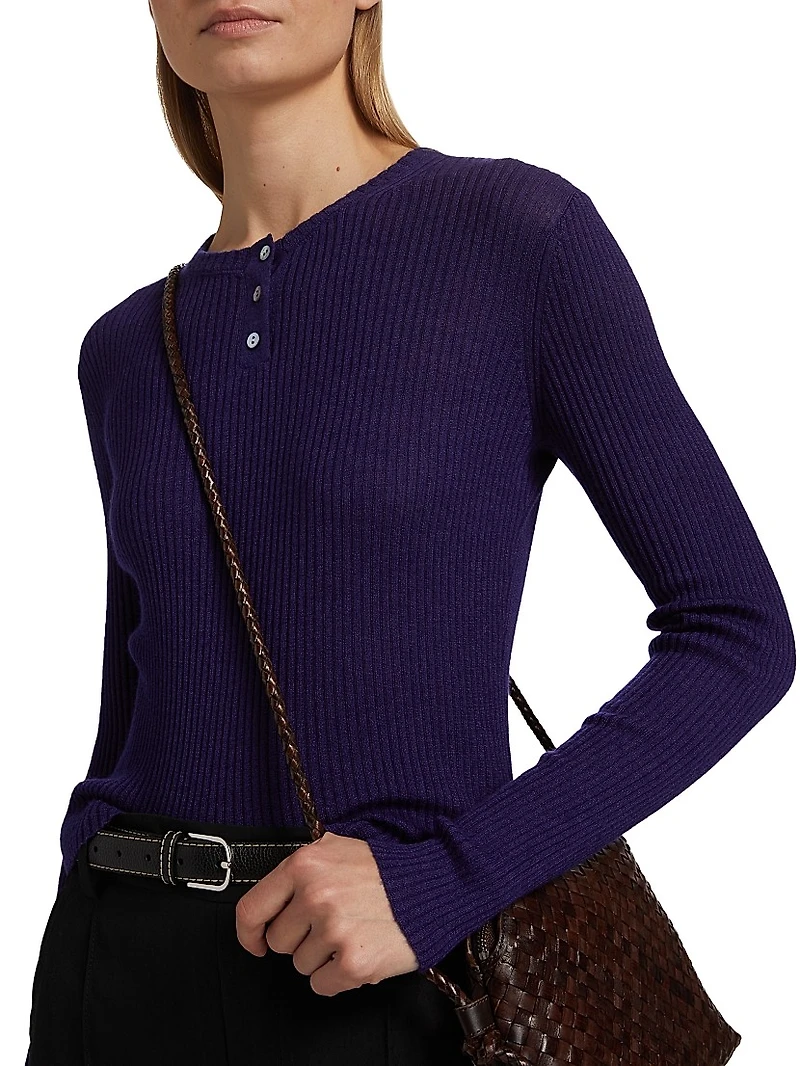 Rib-Knit Cashmere-Silk Henley