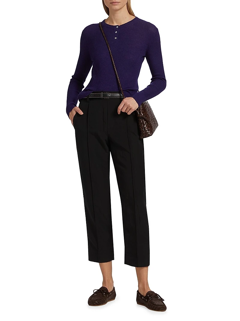 Rib-Knit Cashmere-Silk Henley