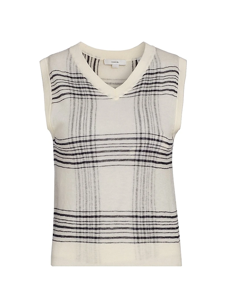 Plaid V-Neck Wool Vest