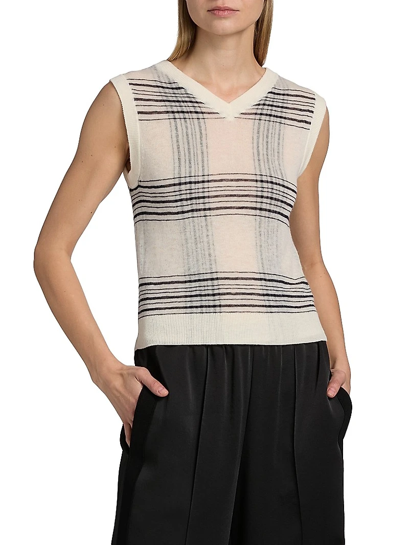 Plaid V-Neck Wool Vest