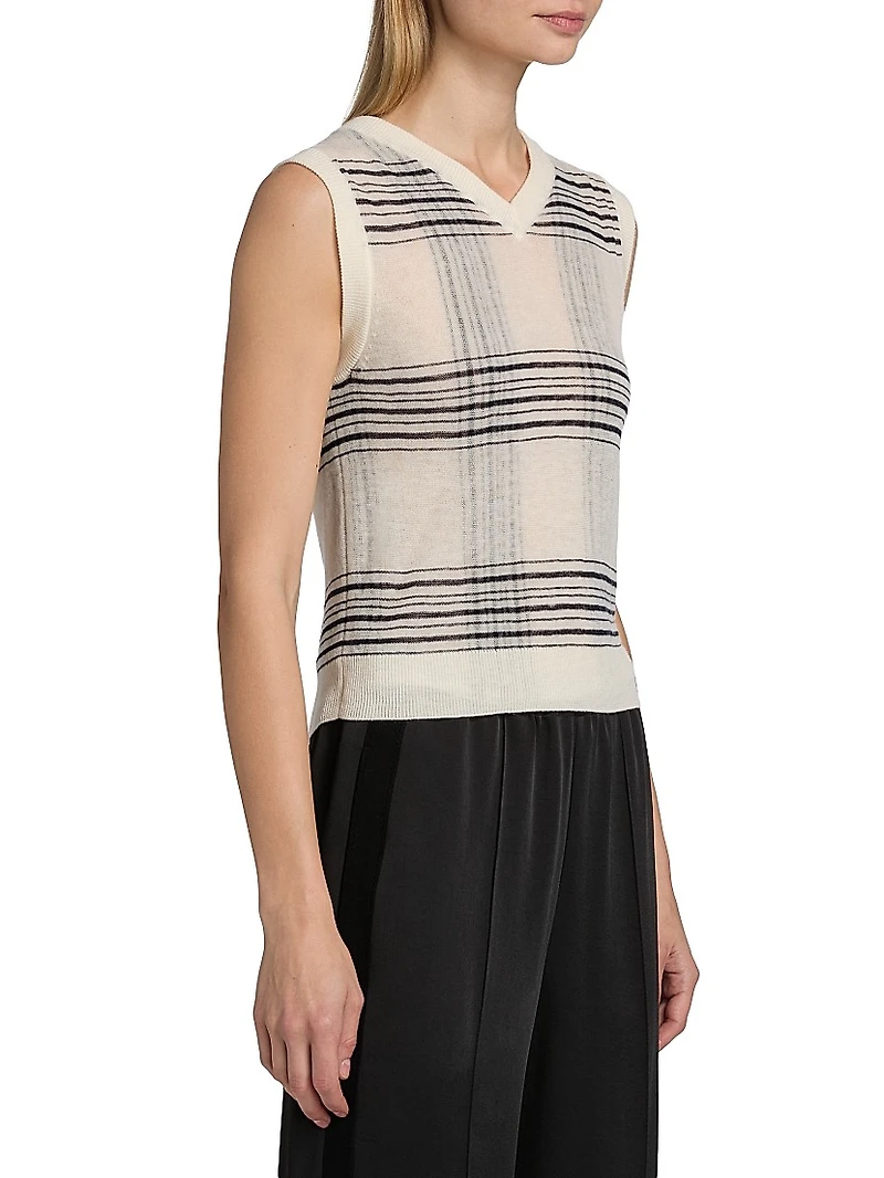 Plaid V-Neck Wool Vest