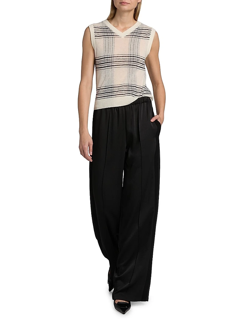 Plaid V-Neck Wool Vest