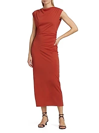 Cowlneck Cotton Midi-Dress