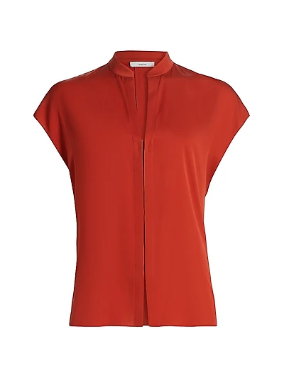 Silk-Blend Cap-Sleeve Blouse