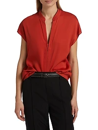 Silk-Blend Cap-Sleeve Blouse