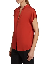 Silk-Blend Cap-Sleeve Blouse