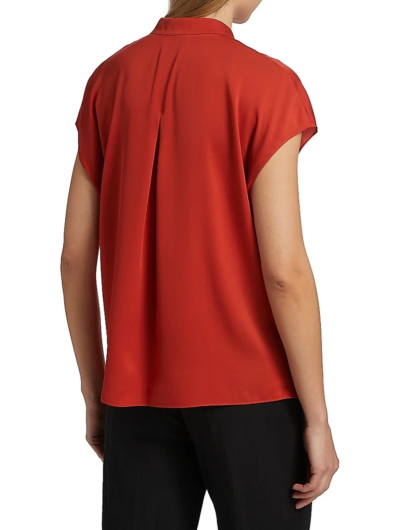 Silk-Blend Cap-Sleeve Blouse