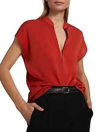 Silk-Blend Cap-Sleeve Blouse