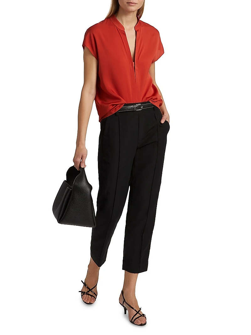 Silk-Blend Cap-Sleeve Blouse