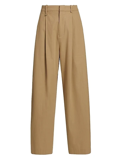 Pleated-Front Mid-Rise Wide-Leg Trousers