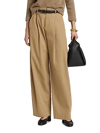Pleated-Front Mid-Rise Wide-Leg Trousers