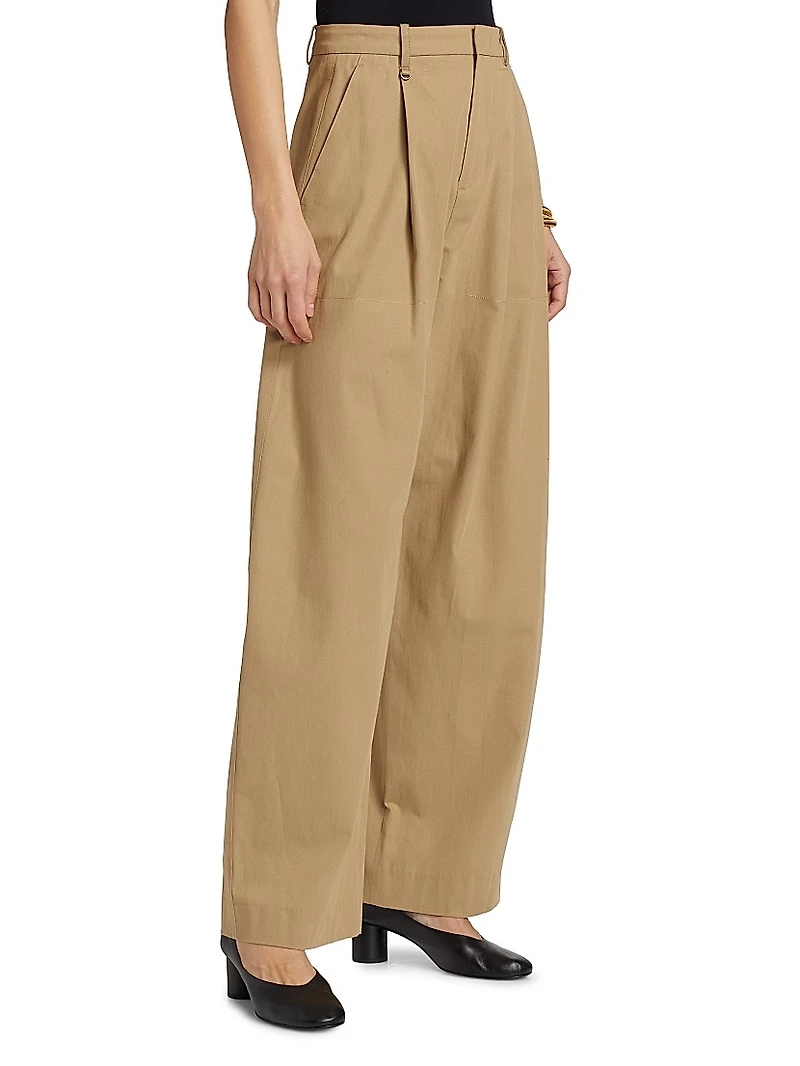 Pleated-Front Mid-Rise Wide-Leg Trousers