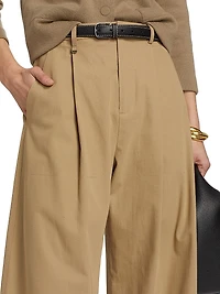 Pleated-Front Mid-Rise Wide-Leg Trousers