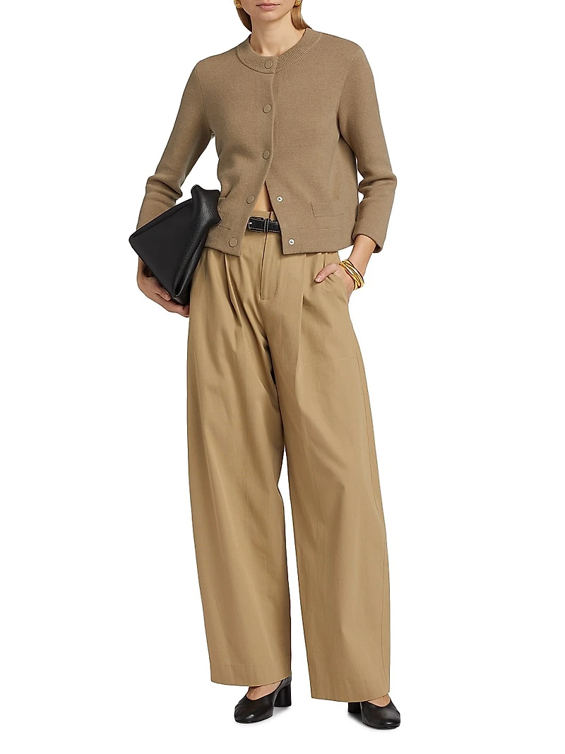 Pleated-Front Mid-Rise Wide-Leg Trousers