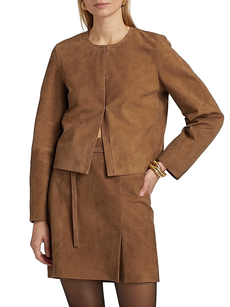 Suede Collarless Jacket