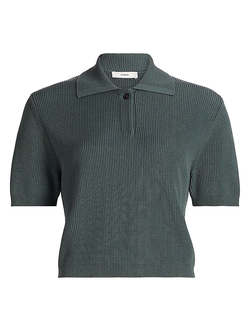 Rib-Knit Silk-Cotton Polo Sweater
