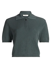 Rib-Knit Silk-Cotton Polo Sweater