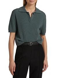 Rib-Knit Silk-Cotton Polo Sweater