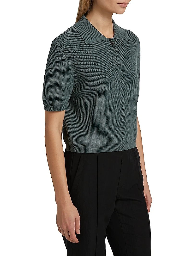 Rib-Knit Silk-Cotton Polo Sweater