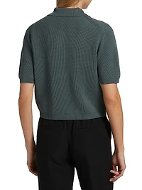 Rib-Knit Silk-Cotton Polo Sweater