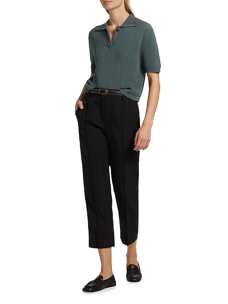 Rib-Knit Silk-Cotton Polo Sweater