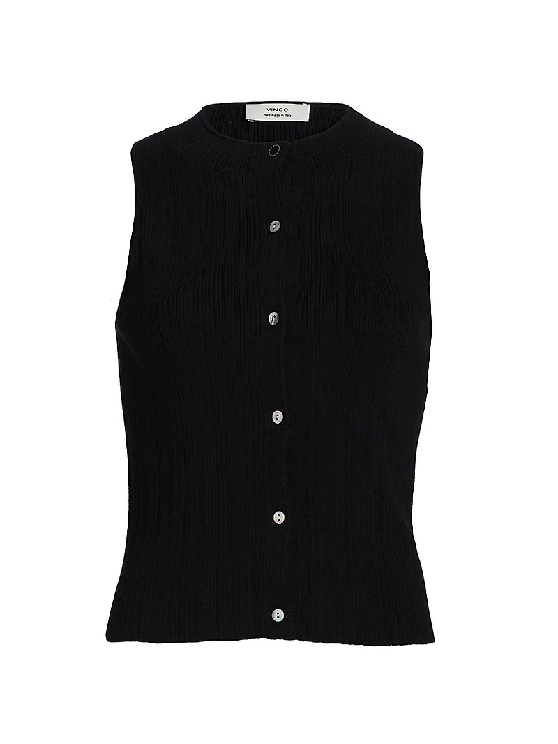 Textured Rib-Knit Button-Front Vest