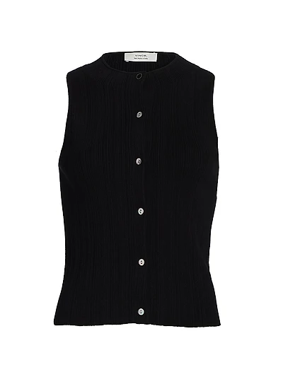 Textured Rib-Knit Button-Front Vest