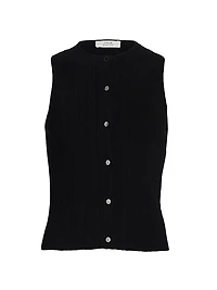 Textured Rib-Knit Button-Front Vest