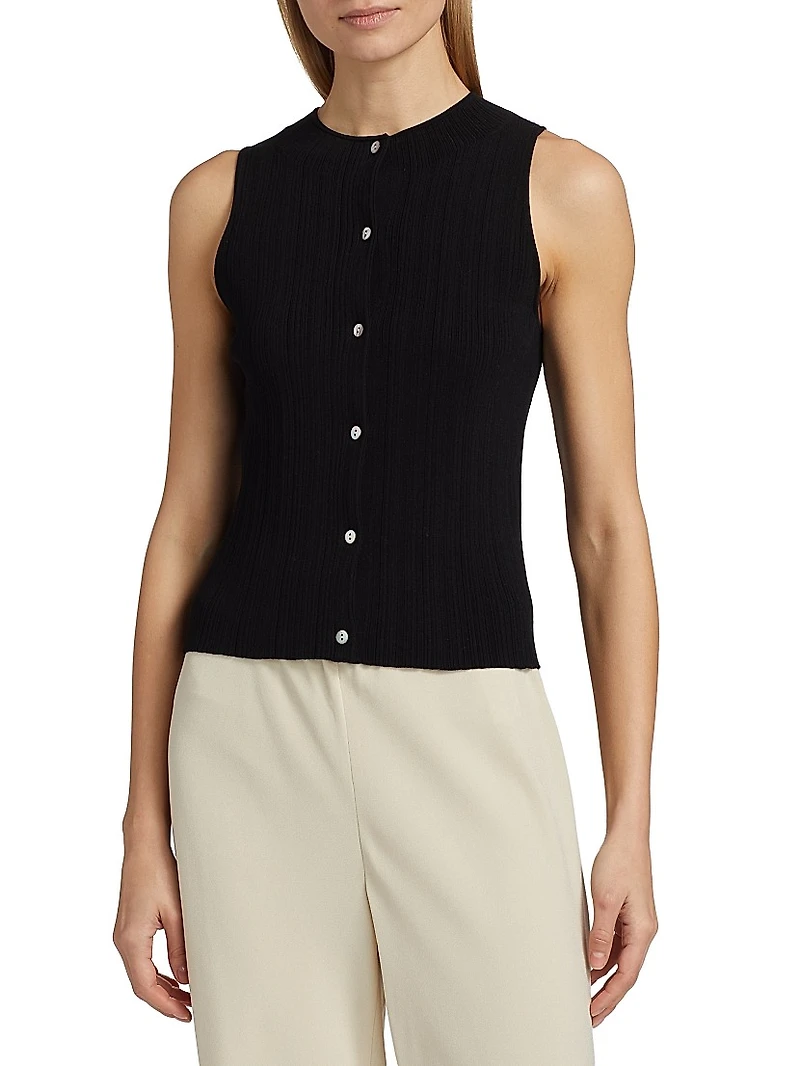 Textured Rib-Knit Button-Front Vest