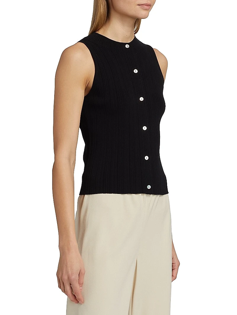 Textured Rib-Knit Button-Front Vest