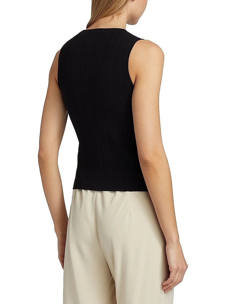 Textured Rib-Knit Button-Front Vest