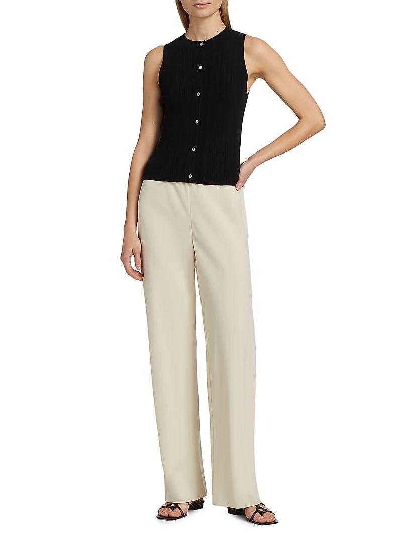 Textured Rib-Knit Button-Front Vest