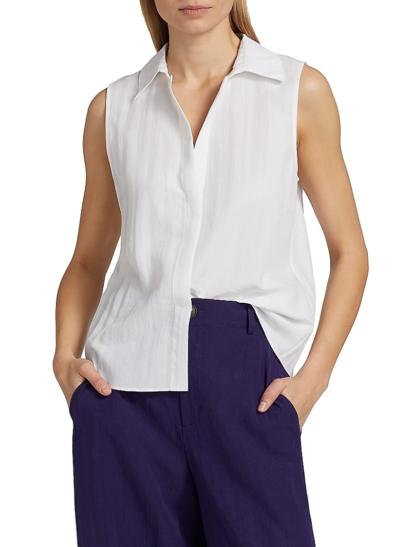 Boxy Sleeveless Button-Front Blouse