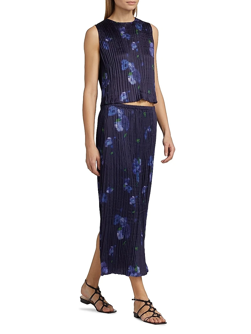 Poppy Blur Crushed Column Midi-Skirt