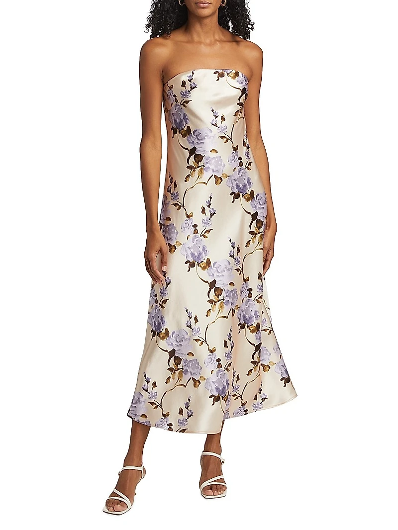Noelle Floral Satin Strapless Dress