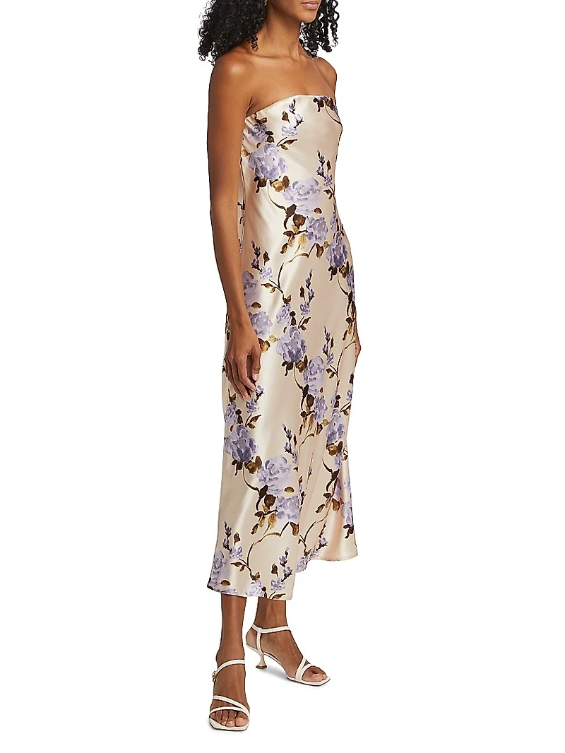 Noelle Floral Satin Strapless Dress