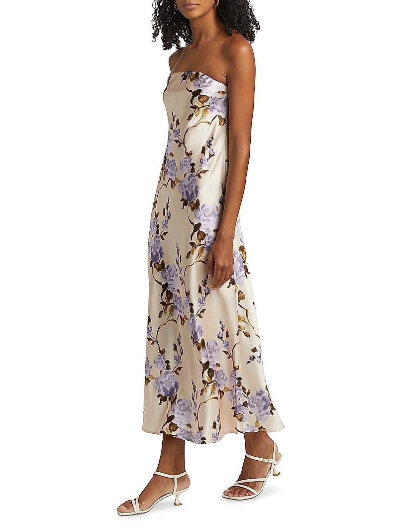 Noelle Floral Satin Strapless Dress