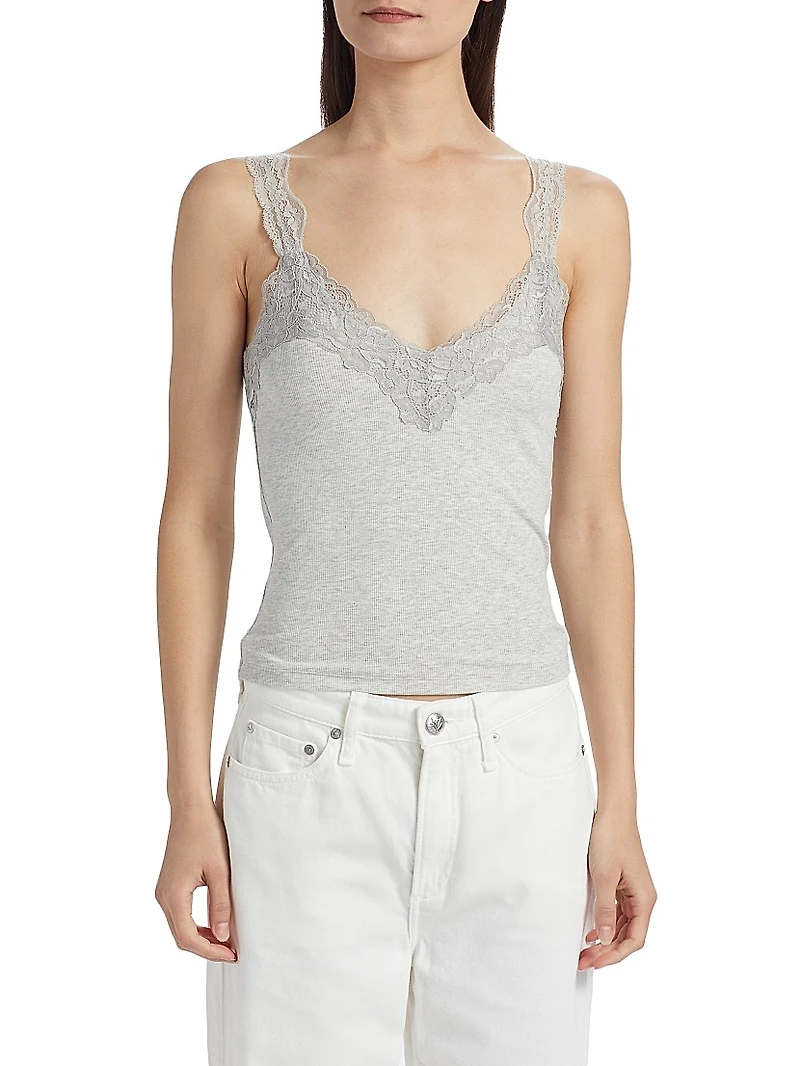 Lace-Trim Rib-Knit Tank
