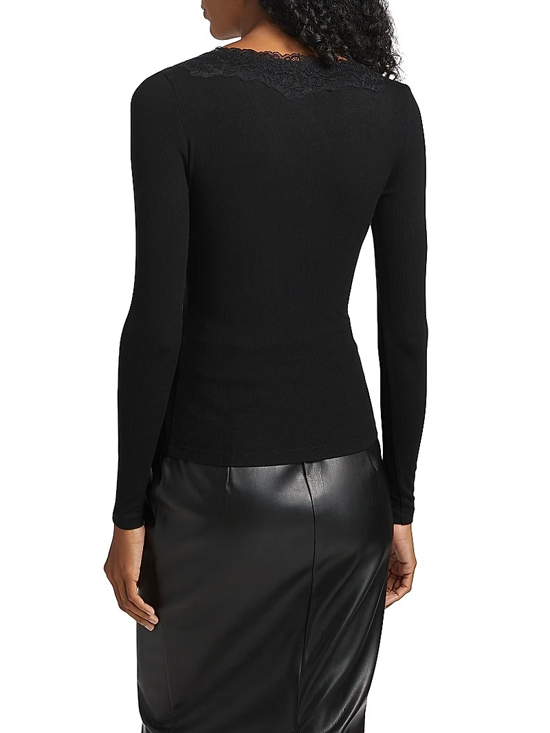 Rooney Ribbed Lace-Trim Top