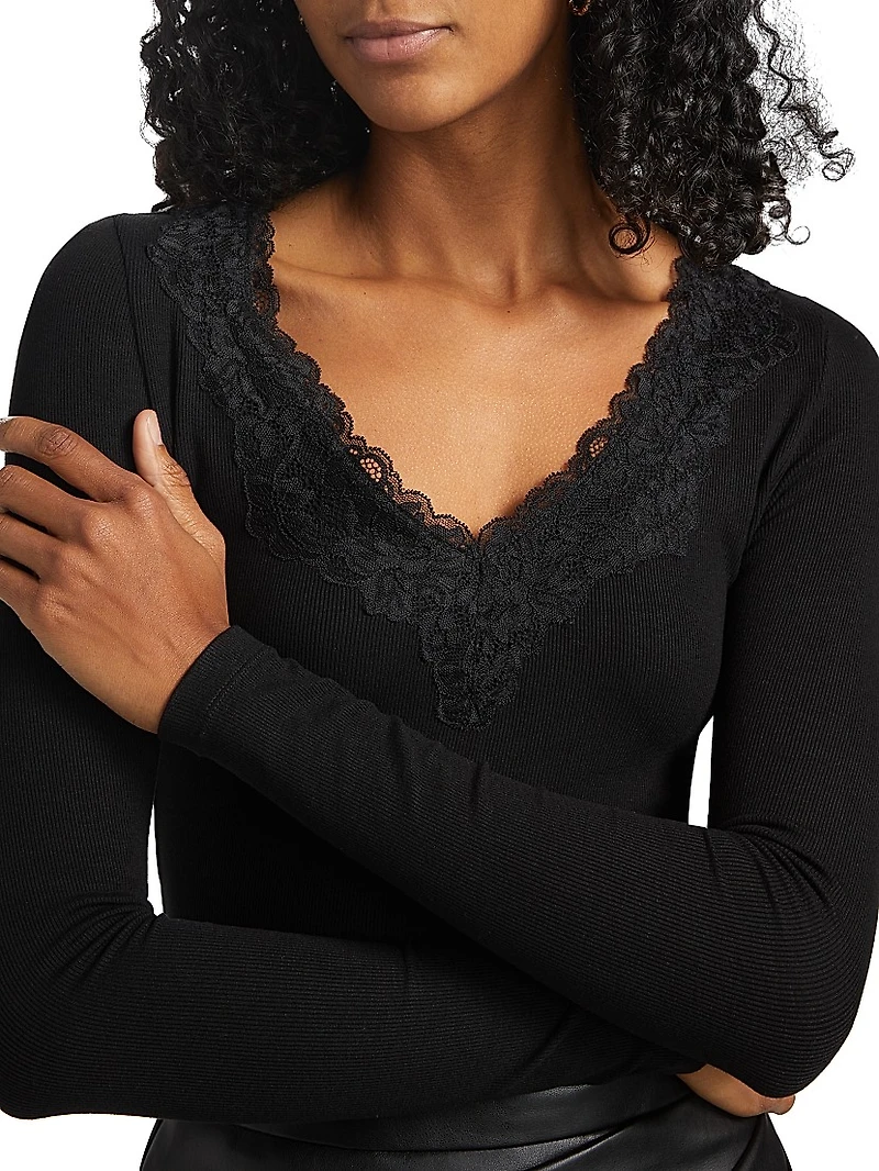 Rooney Ribbed Lace-Trim Top