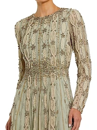 Embellished Tulle Round-Neck Gown